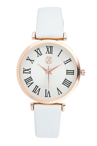 Montre à quartz en cuir synthétique - Blanc et doré rose ?