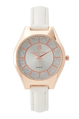 Montre à quartz en polyuréthane - Blanc et doré rose