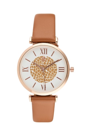 Montre à quartz en cuir synthétique - Marron et doré rose
