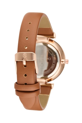 Montre à quartz en cuir synthétique - Marron et doré rose