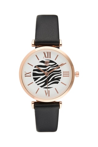 Montre à quartz en cuir synthétique - Noir et doré rose