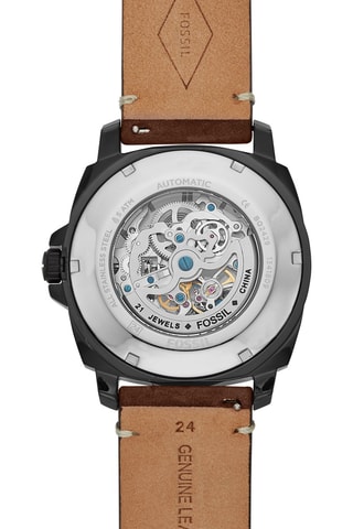 Montre automatique en cuir Privateer Sport - Marron et noir