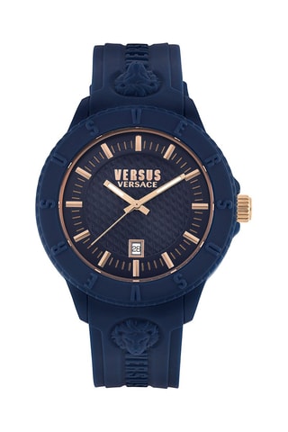 Montre à quartz en silicone et plaqué ion or rose Tokyo - Bleu marine et doré
