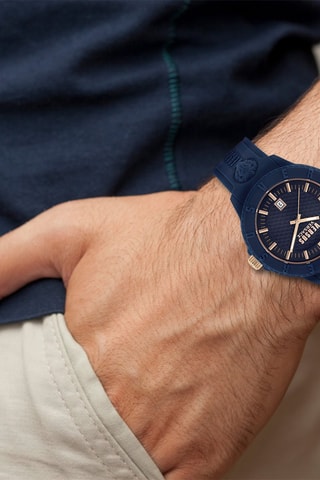 Montre à quartz en silicone et plaqué ion or rose Tokyo - Bleu marine et doré