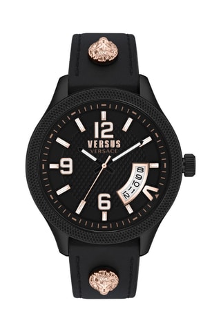 Montre à quartz en cuir et plaqué ion noir Reale - Noir et doré rose
