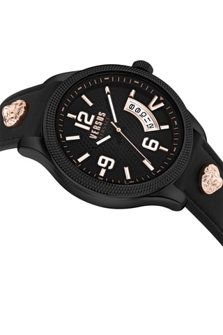 Montre à quartz en cuir et plaqué ion noir Reale - Noir et doré rose