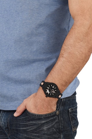 Montre à quartz en cuir et plaqué ion noir Reale - Noir et doré rose