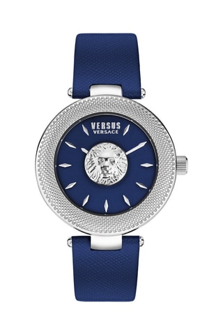 Montre à quartz en cuir Brick Lane Lion - Bleu marine et argenté
