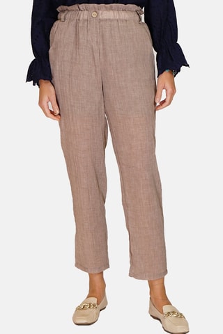 Pantalon taille haute en lin 
Beige