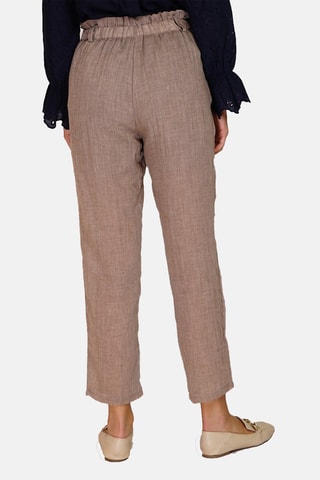 Pantalon taille haute en lin 
Beige