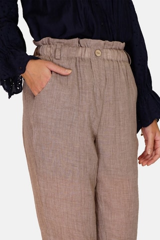 Pantalon taille haute en lin 
Beige