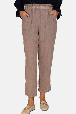Pantalon taille haute en lin 
Beige