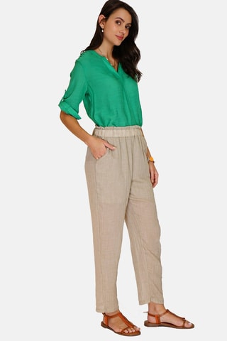 Pantalon taille haute en lin 
Beige