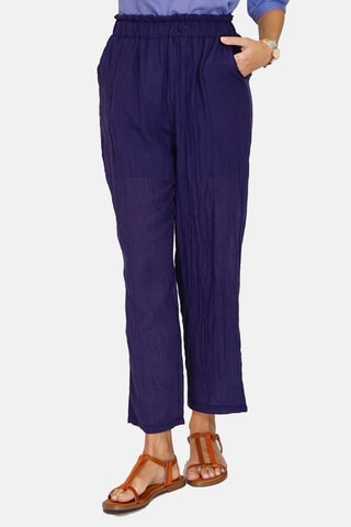 Pantalon taille haute en lin 
Bleu