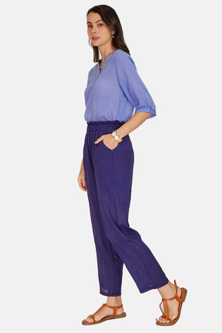Pantalon taille haute en lin 
Bleu