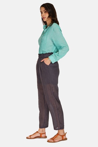 Pantalon taille haute en lin Noir