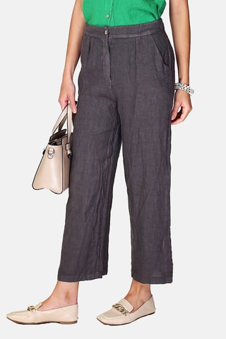 Pantalon taille haute en lin 
Gris