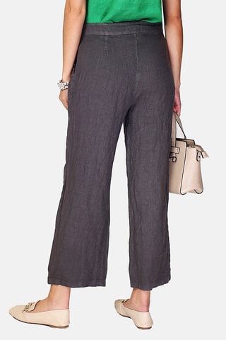 Pantalon taille haute en lin 
Gris