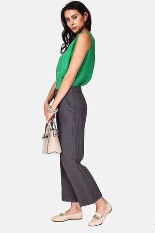 Pantalon taille haute en lin 
Gris