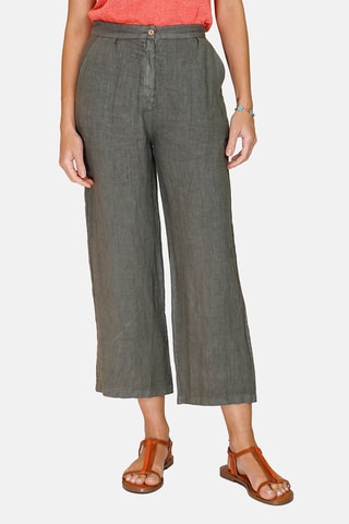 Pantalon taille haute en lin Kaki