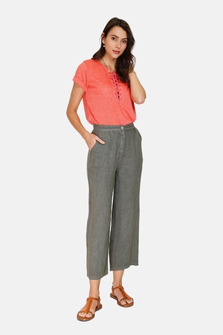 Pantalon taille haute en lin Kaki