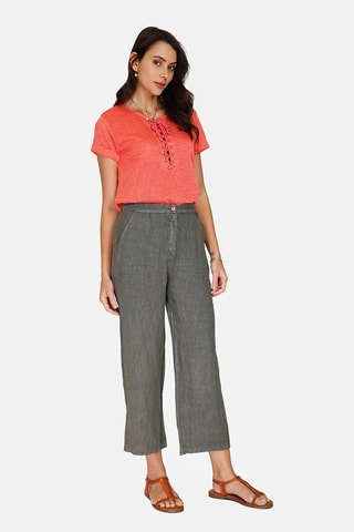 Pantalon taille haute en lin Kaki