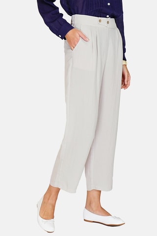 Pantalon taille haute en lin 
Blanc