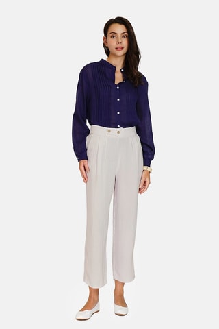 Pantalon taille haute en lin 
Blanc