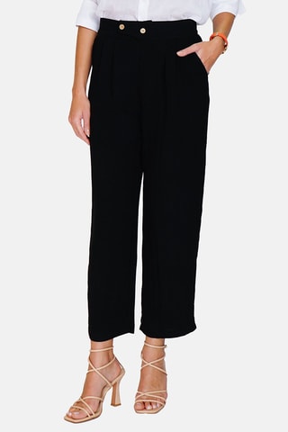 Pantalon taille haute en lin 
Noir