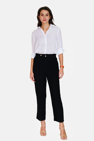 Pantalon taille haute en lin 
Noir