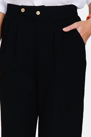 Pantalon taille haute en lin 
Noir