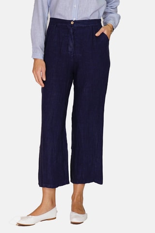 Pantalon taille haute en lin 
Bleu