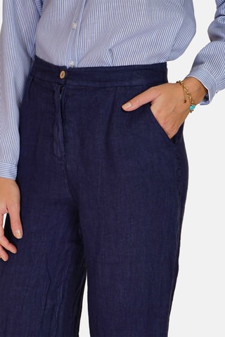 Pantalon taille haute en lin 
Bleu