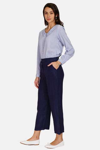 Pantalon taille haute en lin 
Bleu