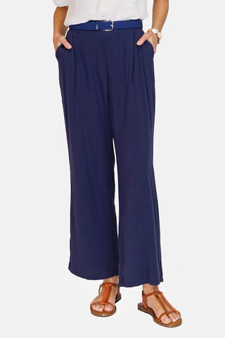 Pantalon taille haute en lin 
Bleu