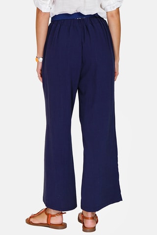 Pantalon taille haute en lin 
Bleu
