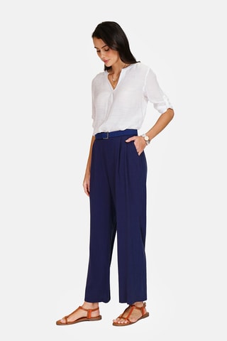 Pantalon taille haute en lin 
Bleu