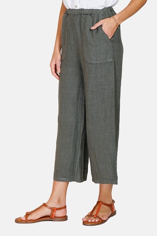 Pantalon taille haute en lin Kaki clair
