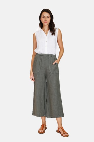 Pantalon taille haute en lin Kaki clair