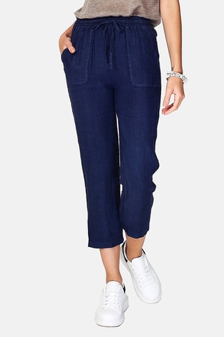 Pantalon taille haute en lin 
Bleu