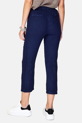 Pantalon taille haute en lin 
Bleu