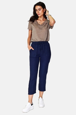 Pantalon taille haute en lin 
Bleu