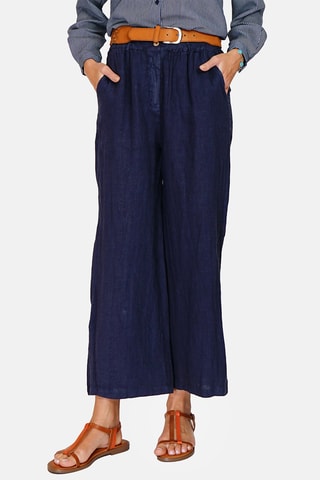Pantalon wide legs en lin 
Bleu