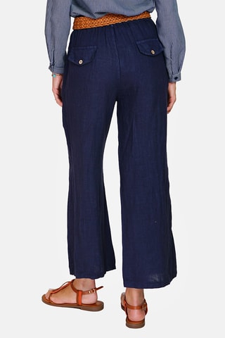 Pantalon wide legs en lin 
Bleu
