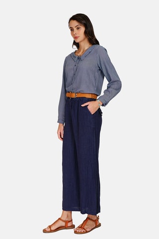 Pantalon wide legs en lin 
Bleu