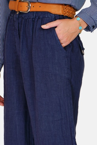 Pantalon wide legs en lin 
Bleu