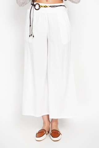 Pantalon taille haute en lin - Blanc