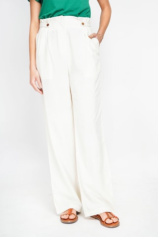 Pantalon large en lin taille haute - Ecru