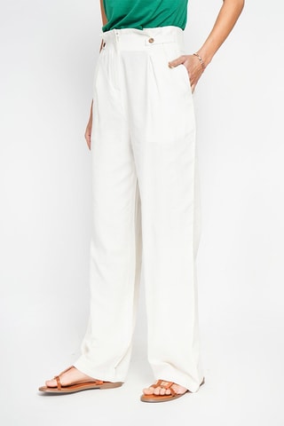 Pantalon large en lin taille haute - Ecru