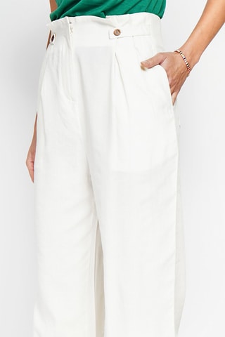Pantalon large en lin taille haute - Ecru